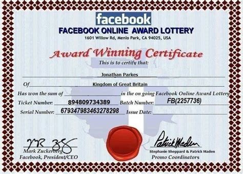 facebook winning certificate